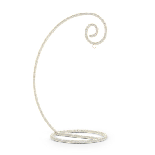 13.5" White Beaded Ornament Stand