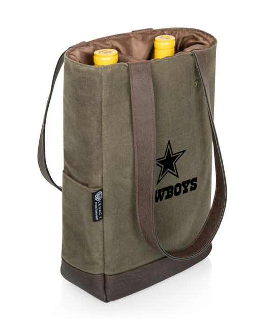 Dallas Cowboys - 2 Bottle Insulated Wine Cooler Bag, (Khaki Green with Beige Accents)