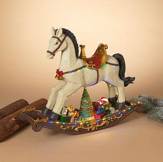 23.2"L Electric Lighted Musical Rocking Horse w/ Moving Tree