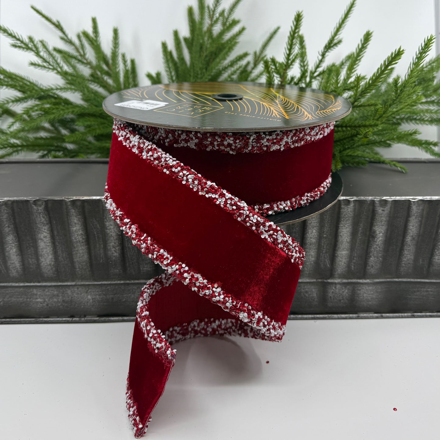 2.5" X 5yd Red Velvet Red/White Sequin Trim