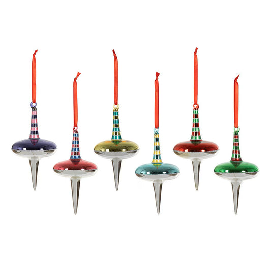 Retro Dual Spinner Glass Ornament (Asst 6)