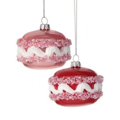 3.5" Glass Glitter Macaroon Ornament (ASST/ 2)