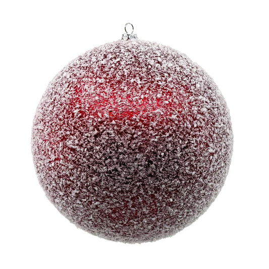 6" Flocked Plastic Ball Ornament Red