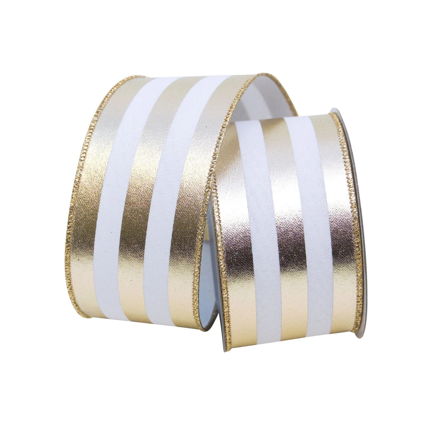 2.5" X 10yds Foil Vertical Stripe Wired Ribbon, Platinum