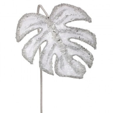 32" Iced Winter Monstera Leaf Stem