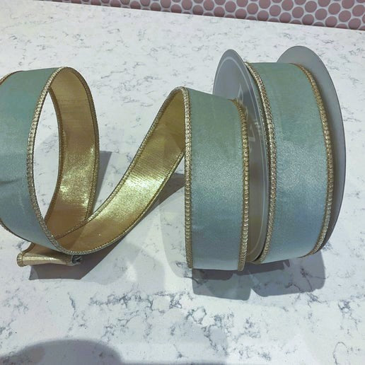 1.5" x 10yds Sage Green Ribbon with Gold Trim