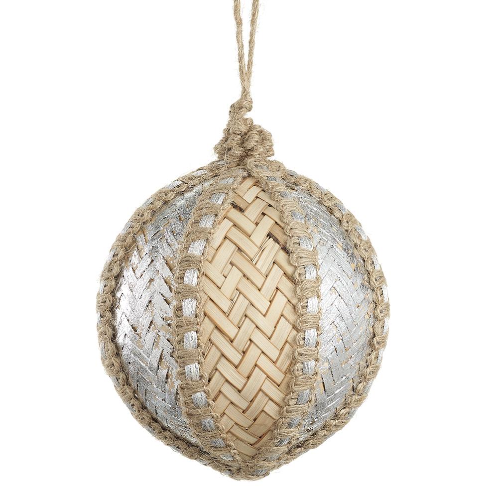 5" Metallic Woven Reed Ball Ornament Beige/ Silver