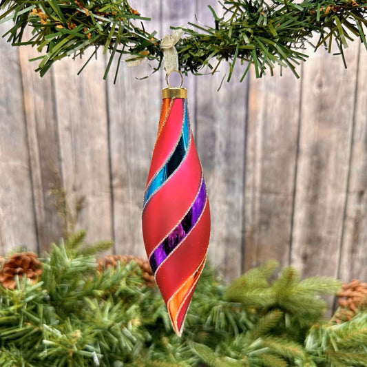 5.5" Hand-Blown Glass Retro Finial Ornament, Hot Pink/Orange/Purple