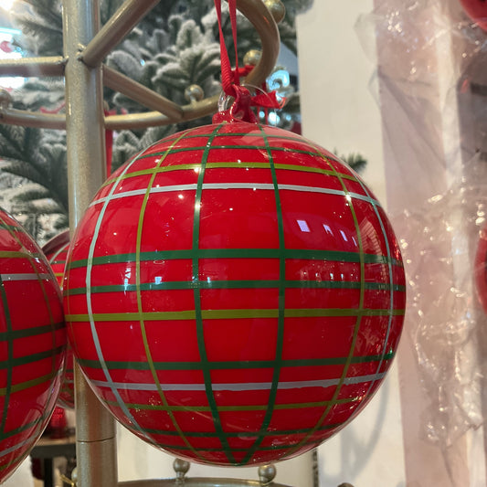 Hand Blown Plaid Glass Ball Ornament