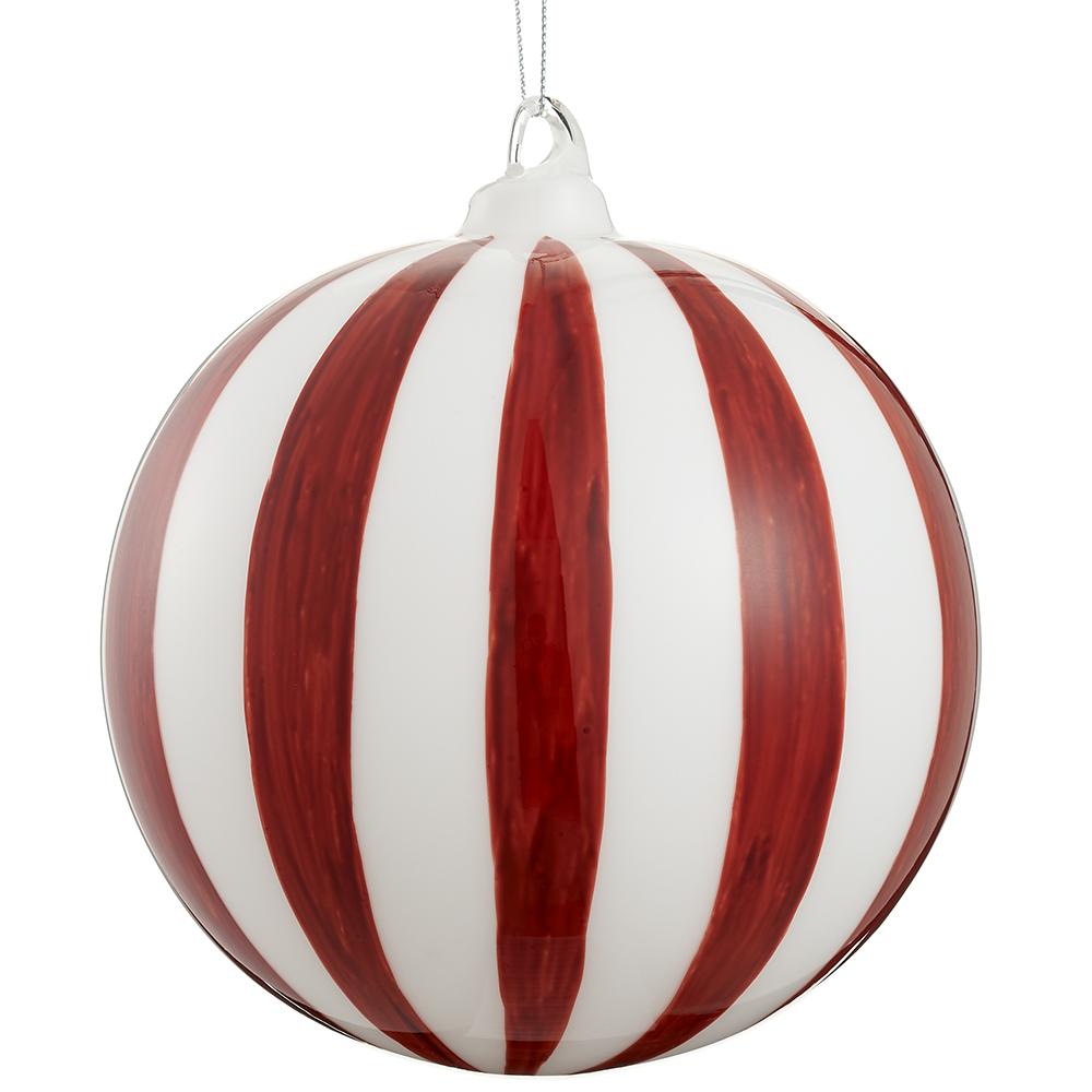 6" Glass Ball Ornament Red/ White