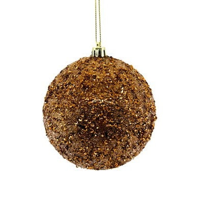 4" Beaded Metalic  Ball Ornament Copper