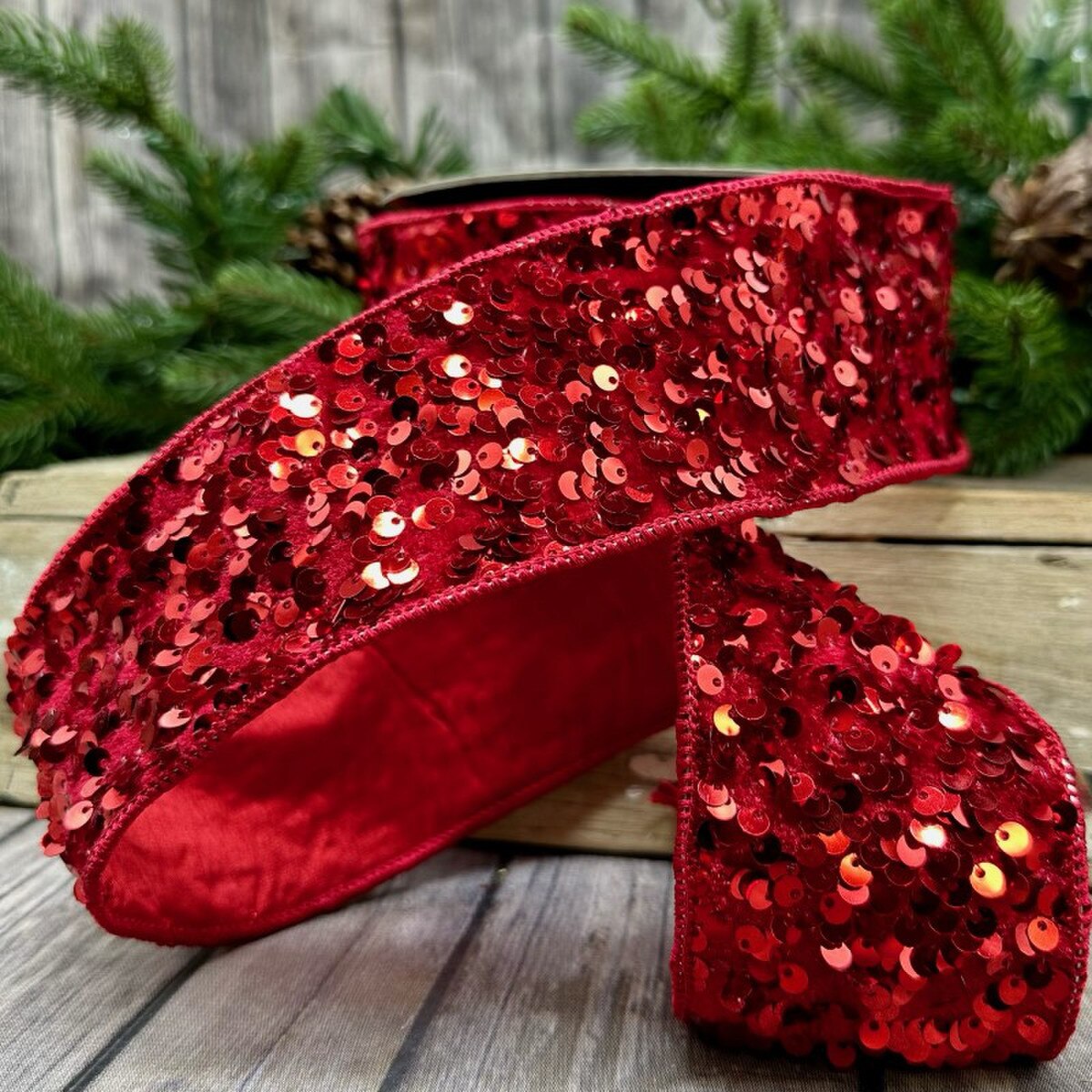 2.5" x 10Yrd Kaleidoscopic Sequin Ribbon – Red