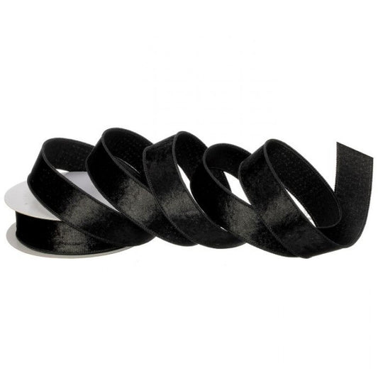 1.5" x 10yds Wired Velvet Ribbon with Dupion Back – Black