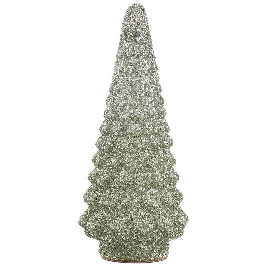 16" B/O Glitter Glass Tree W/ Light Green Silver