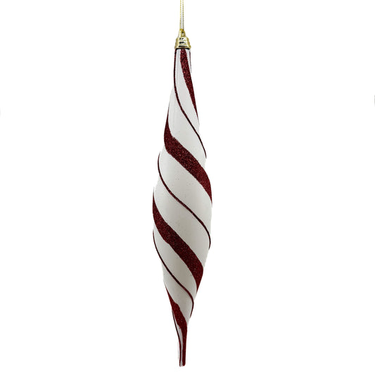 13.5" Glitter Swirl Plastic Finial Ornament Red/ White