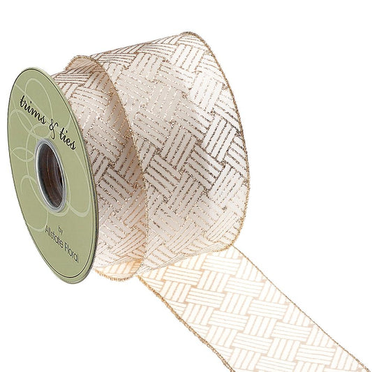 2.5" X 10yds Gold and White Glittered Basketweave Ribbon