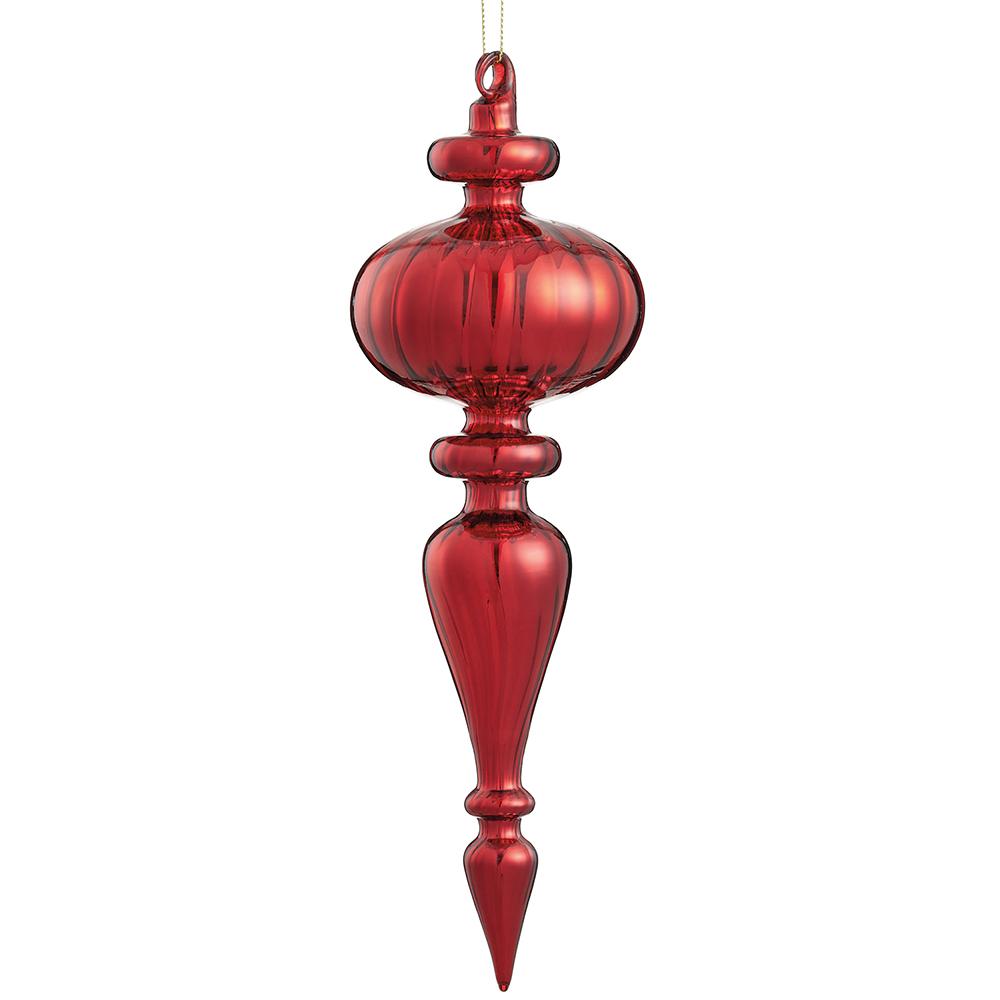 11" Glass Finial Ornament Red