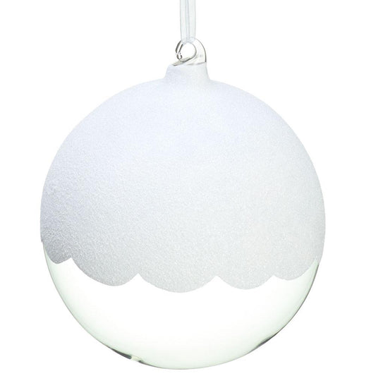 4.75" Glittered Glass Ball Ornament, Clear/ White