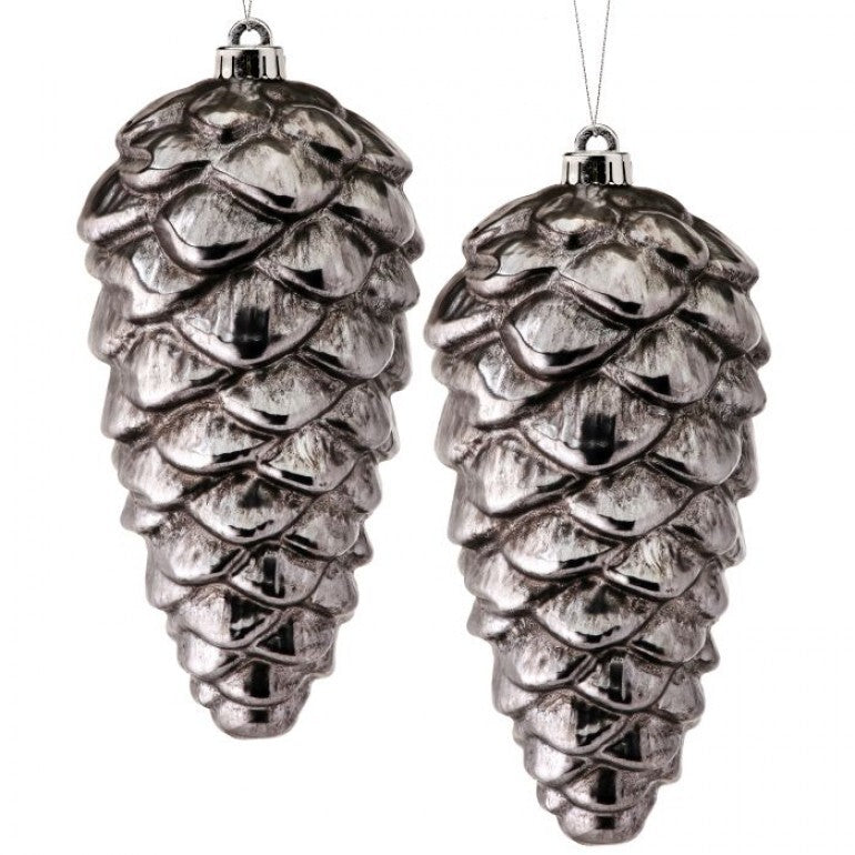 10" Ornament Metallic Pine Cone (Box of 2)