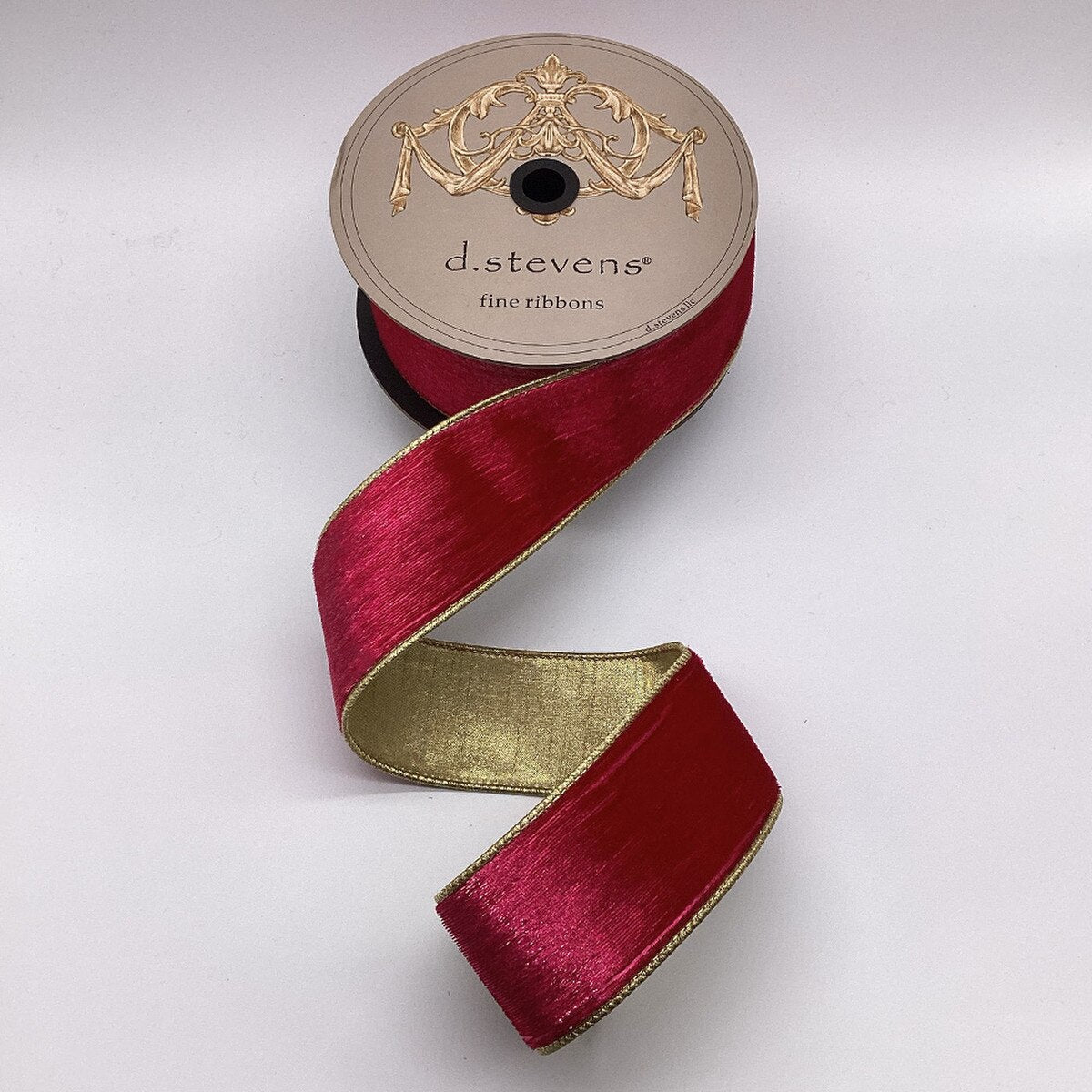 2.5“ x 10yds iced velvet metallic gold back, hot pink