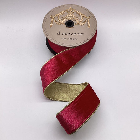 2.5“ x 10yds iced velvet metallic gold back, hot pink