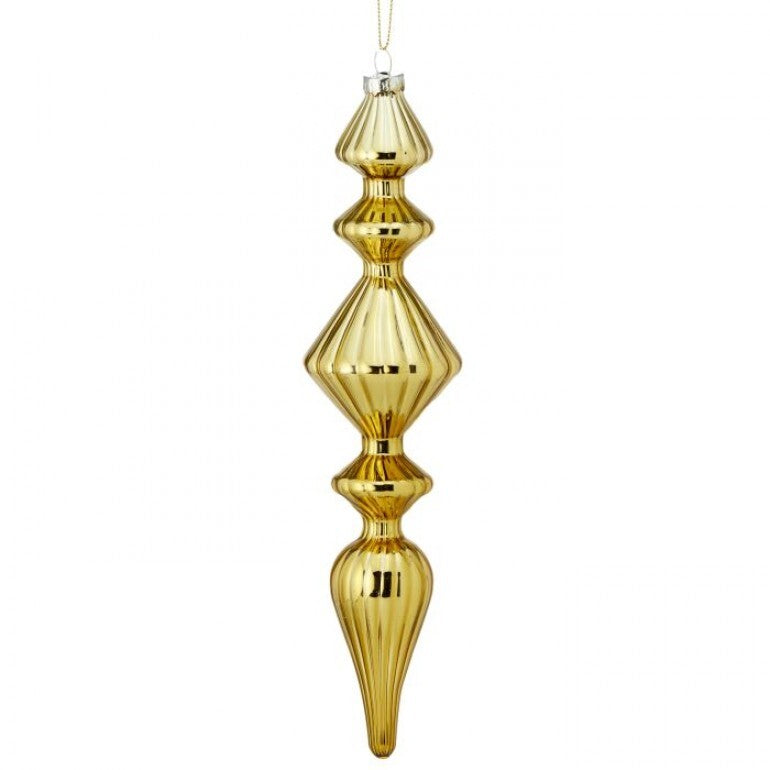 9.5" Shiny Gls Finial Ornament, Gold