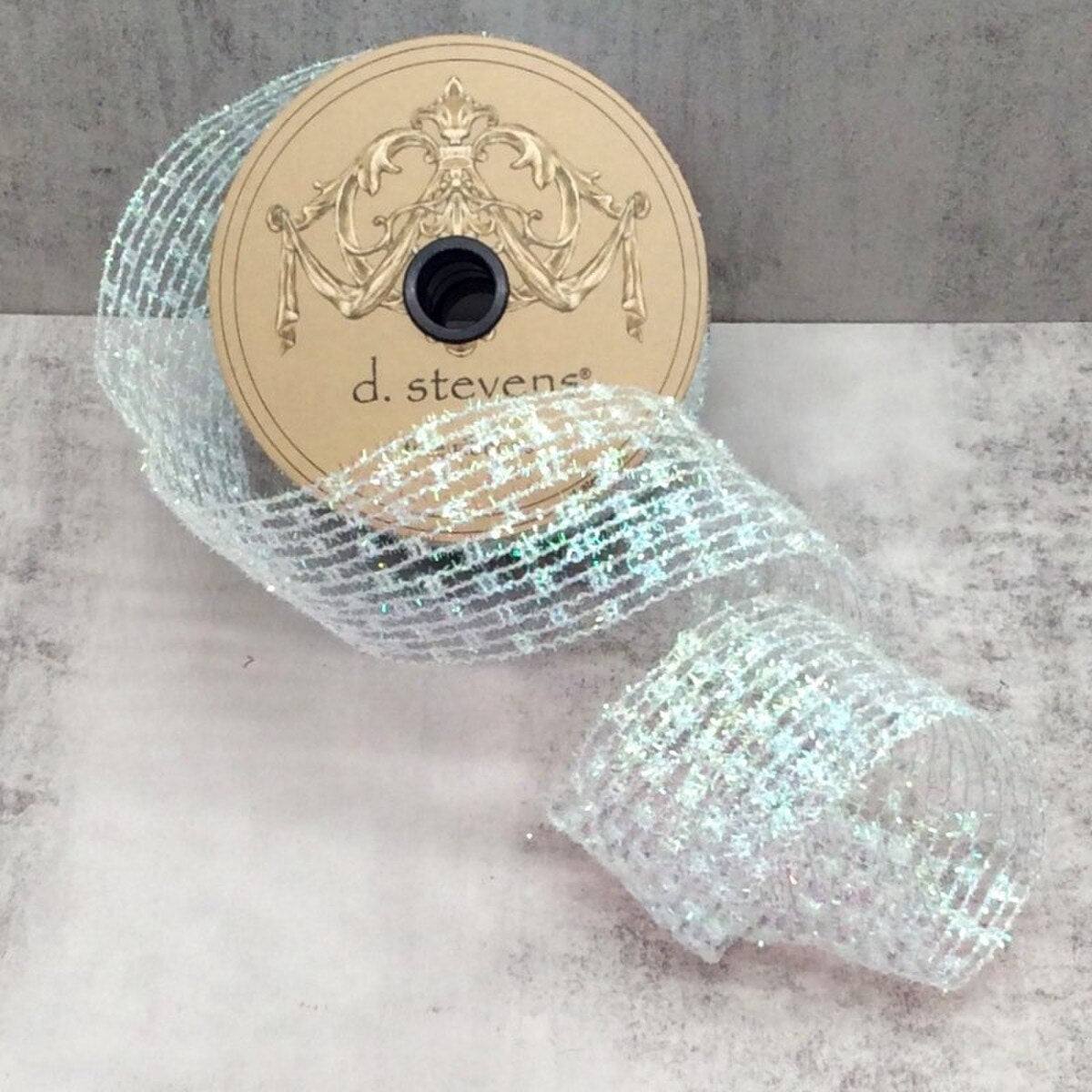 2.5" x 10yds Metallic Diamond Stretch Tinsel Ribbon–Iridescent