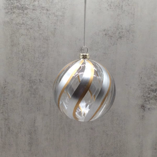 100mm glass glitter swirl ball ornament, silverclear