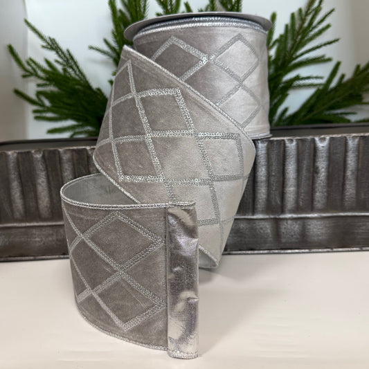 4" x 10Yds Silver Lattice Ribbon