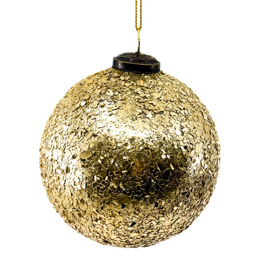 5" Metallic Crackle Glass Ball Gold