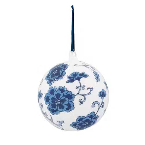 6" Peony Pattern Glass Ball Ornament