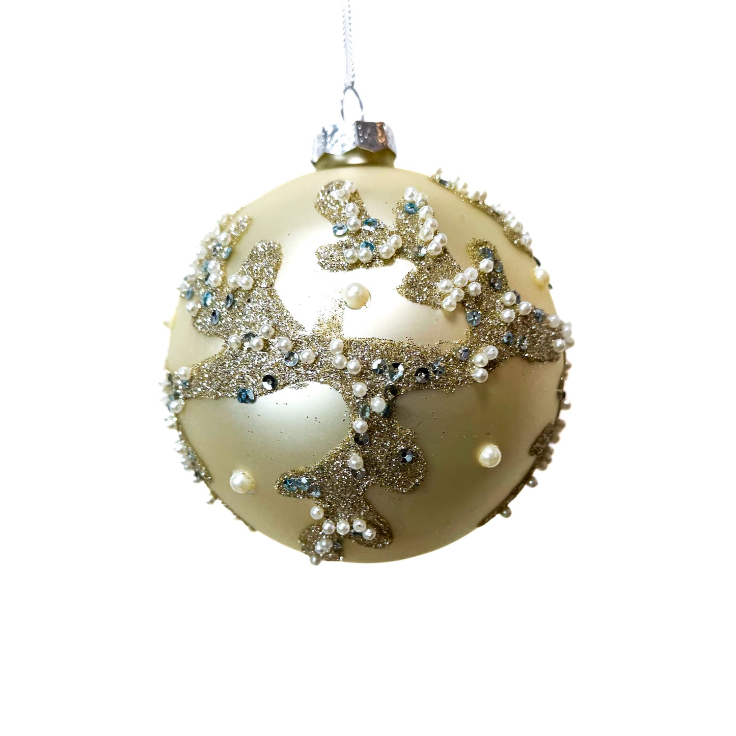 4" Glass Matte Coastal Ball Ornament Champ/ Pearl
