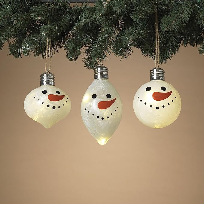 Lighted Glass Snowman Ornaments (3-Box)