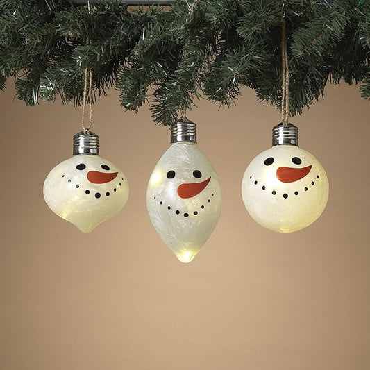 Lighted Glass Snowman Ornaments (3-Box)