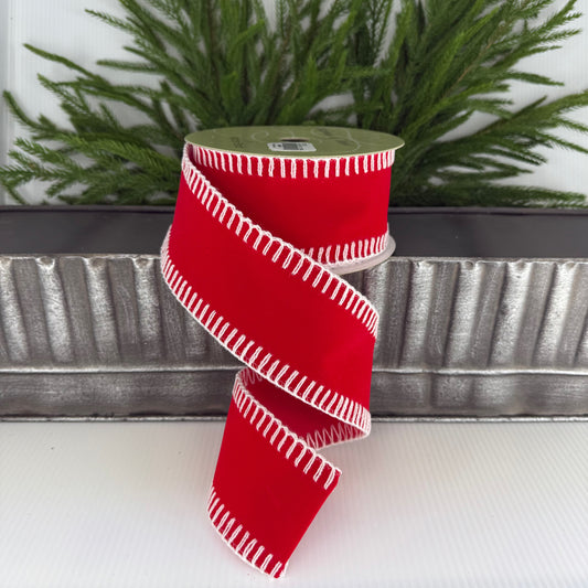 2.5" x 10yds Red and White Felt Ribbon