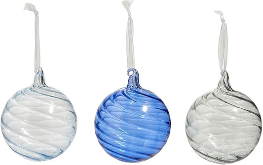 4" Blue Blown Glass Ornament (Asst/ 3)