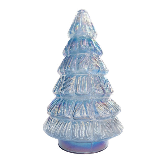 8" Embossed Recycled Glass Tree, Iridescent Blue