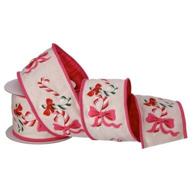4" X 5Y Candy Cane/ Bow Embr Wool Felt Ribbon