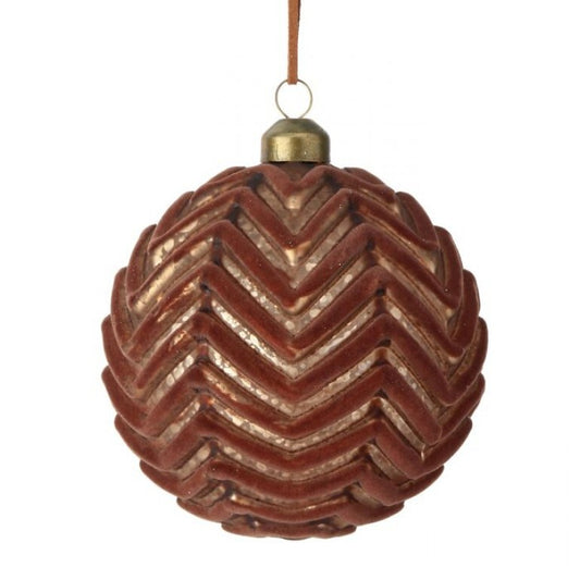 4" Glass Velvet Chevron Ball Ornament