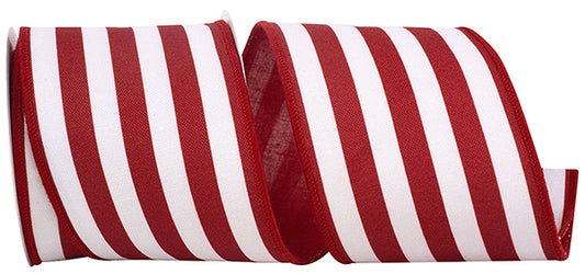 4" X 5YD Horizontal Striped Canvas Deluxe Wired Edge Ribbon, Red/ White