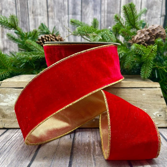 2.5" x 10yds Vintage French Velvet Metallicback, Red