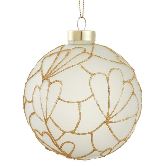 4" Glittered Tiffany Lamp Pattern Glass Ball Ornament Frosted Gold
