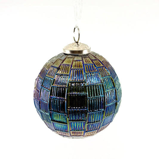 4" Glass Irridicent Ball Ornament Blue