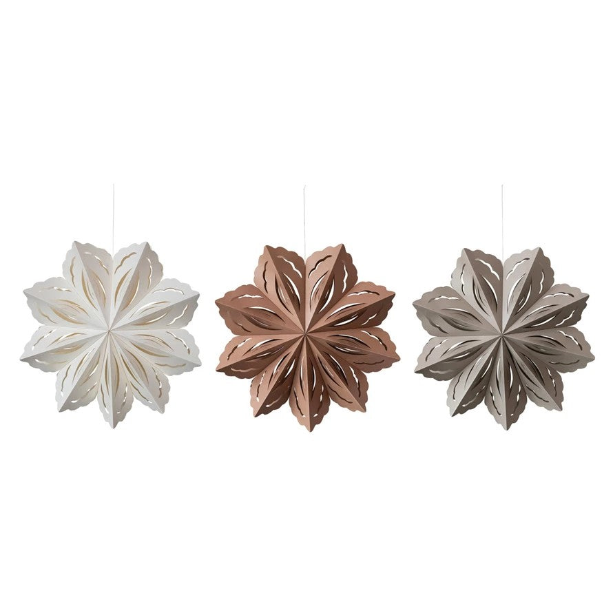25"H Recycled Paper Folding Snowflake Ornament, 3 Colors