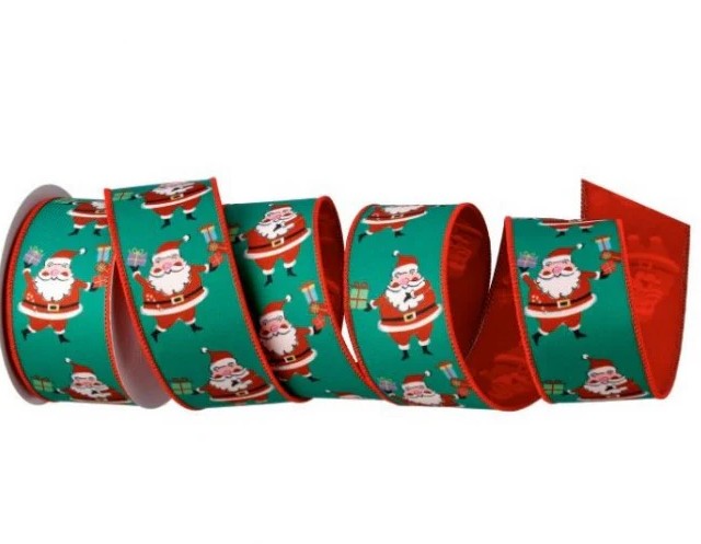 2.5" X 10yds Playful Santa Satin Ribbon with Gifts