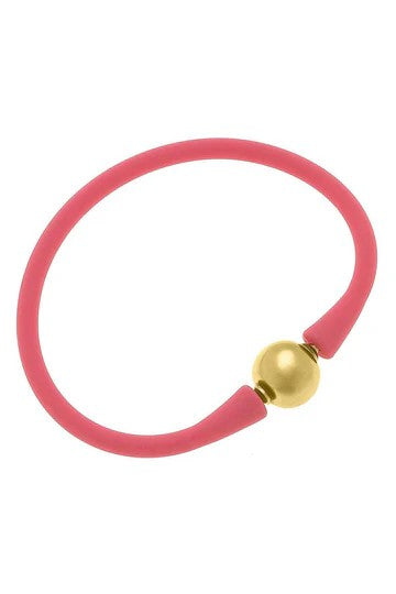 Bali 24K Gold Plated Ball Bead Silicone Bracelet in Pink