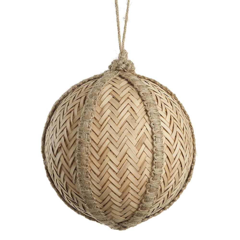 6" Woven Reed Ball Ornament Beige