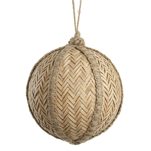 6" Woven Reed Ball Ornament Beige