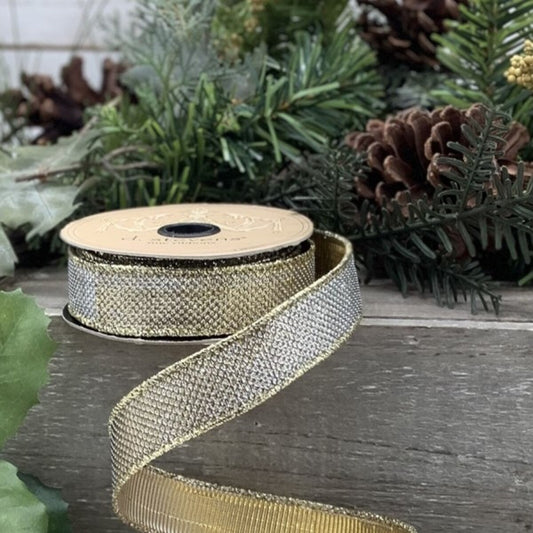 1" x 10yds Lamé Micro Dot Ribbon — Gold-Silver