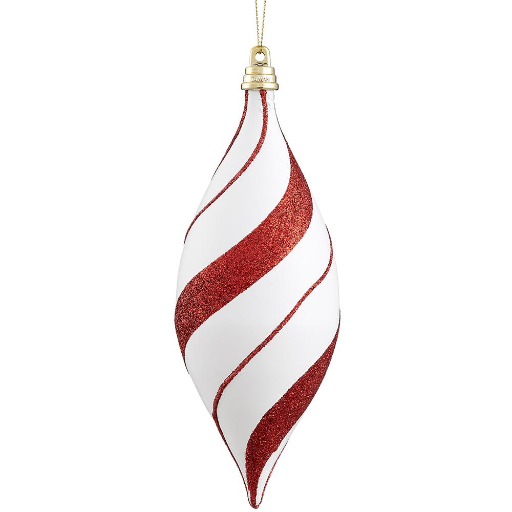 7" Glittered Swirl Plastic Finial Ornament Red/ White